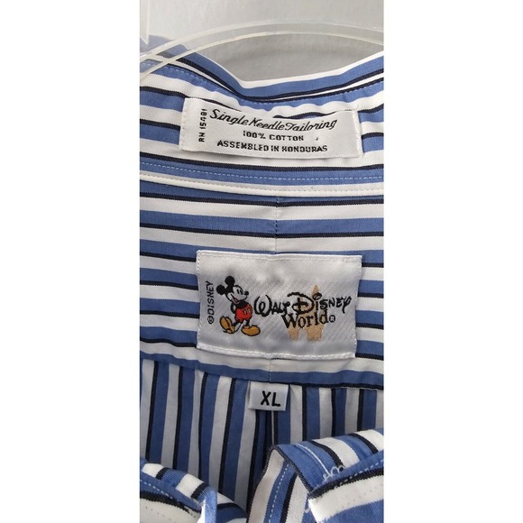 Walt Disney World Mens XL Blue White Stripe Single Needle Tailoring Oxford Shirt - Picture 4 of 10